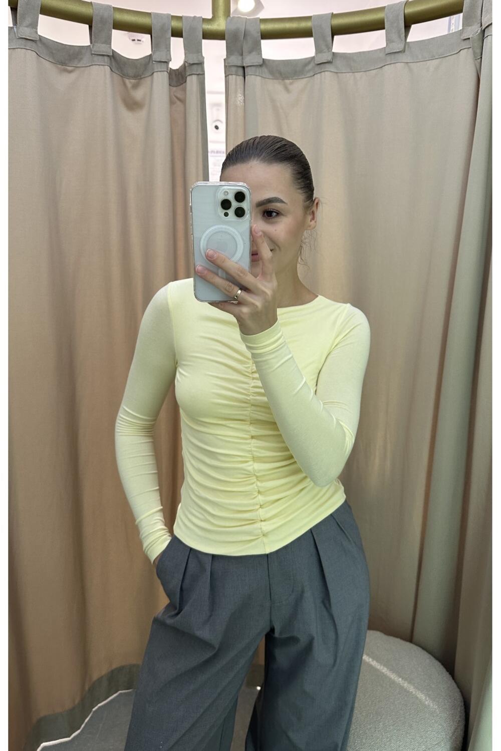 Лонгслів з драпіруванням LS013 Лимонний, S