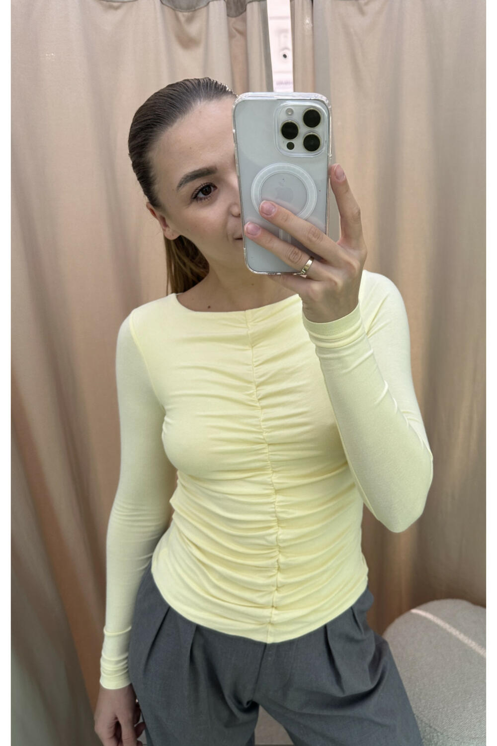 Лонгслів з драпіруванням LS013 Лимонний, S