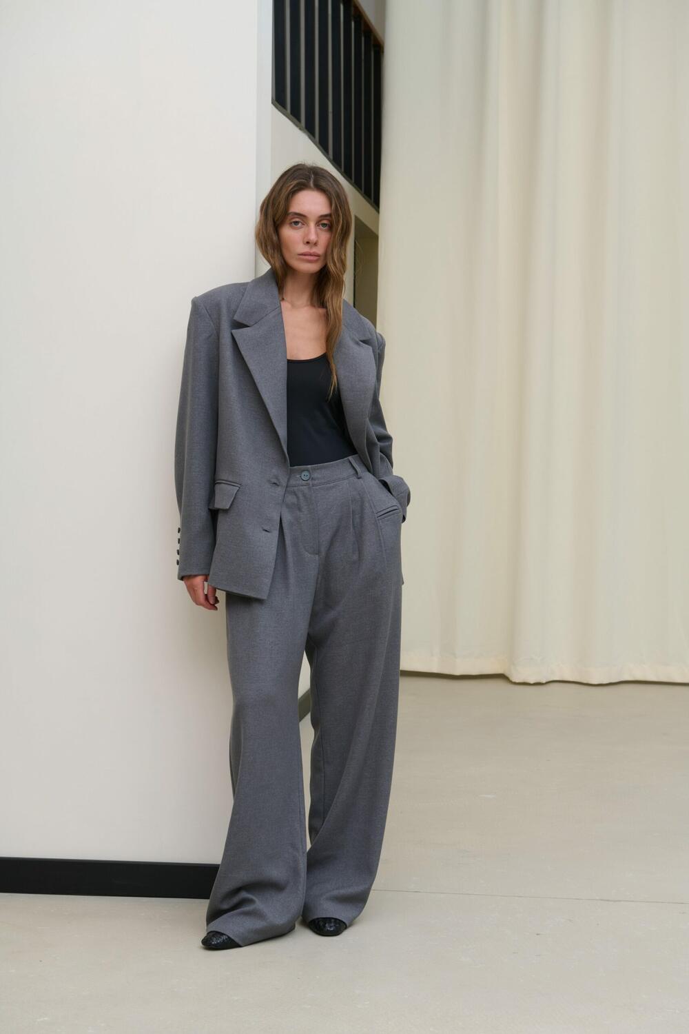 Штани палаццо класичні вовняні Raw Сірий, M