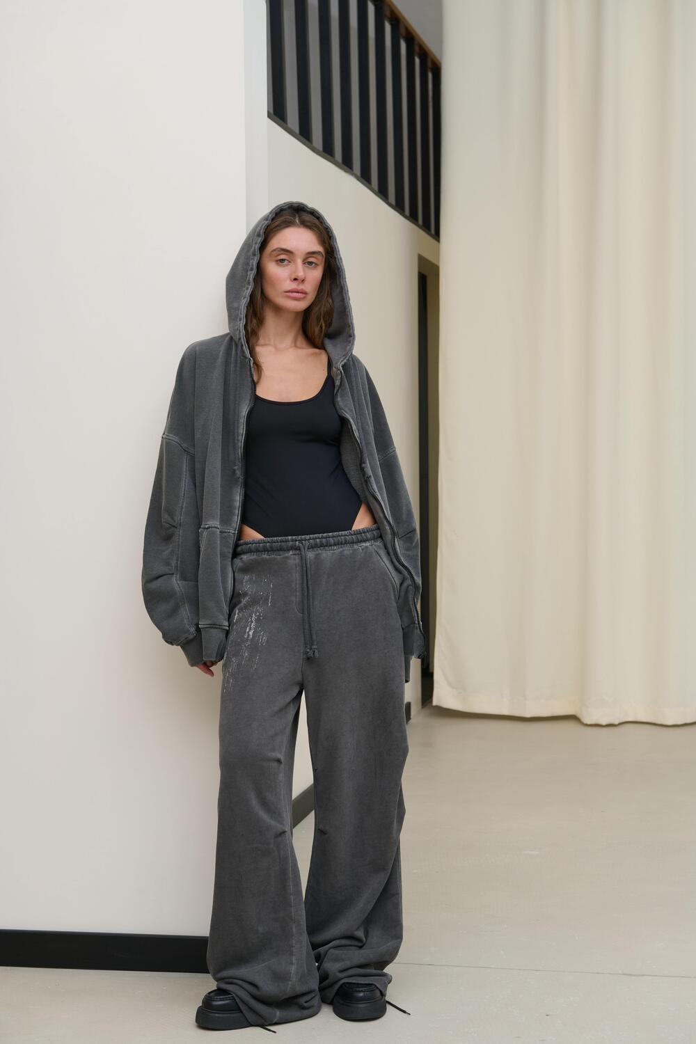 Худі зіп з вареної бавовни Tokio Графіт виварений, XS/S