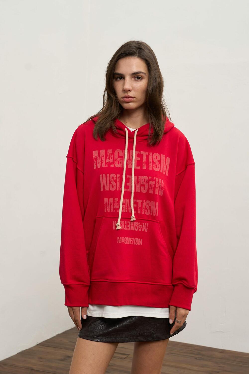 Худі вільного крою з лазерним напиленням Magnetism Червоний, XS/S