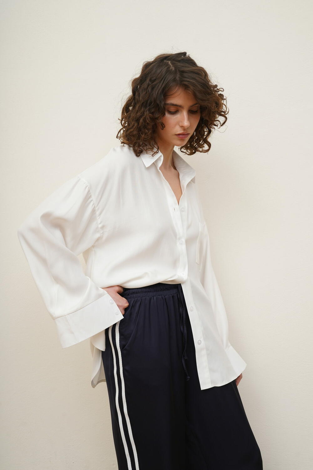 Штани з натурального сатину RUNWAY Темно-синій, ХS