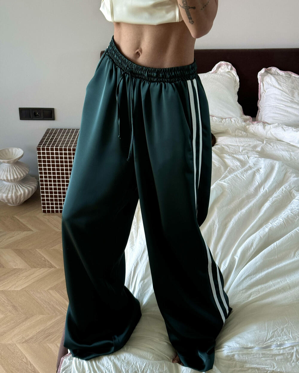 Штани з натурального сатину RUNWAY Зелений, S