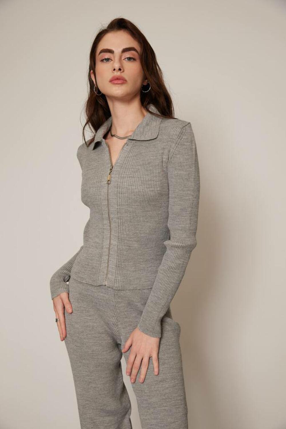 Трикотажний костюм СВЕТР ZIP 92492 Холодний беж, STD(Сандарт)