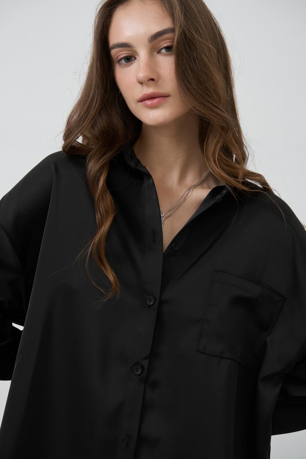 Сорочка з натурального сатину Чорний, M