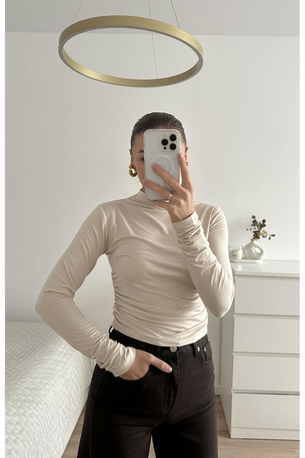 ЛОНГСЛІВ З ВИСОКОЮ ГОРЛОВИНОЮ LS015 Бежевий, M