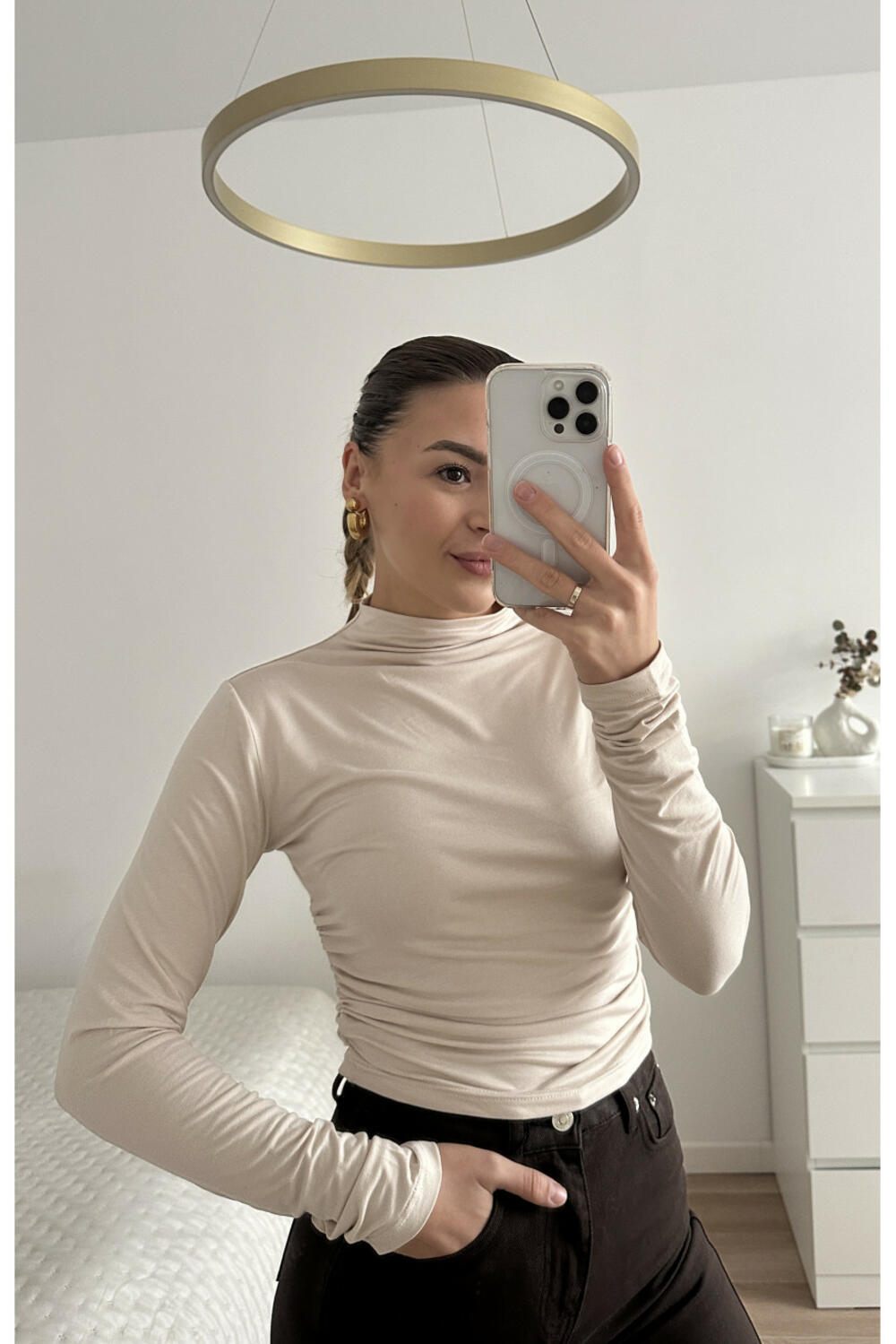 ЛОНГСЛІВ З ВИСОКОЮ ГОРЛОВИНОЮ LS015 Бежевий, L