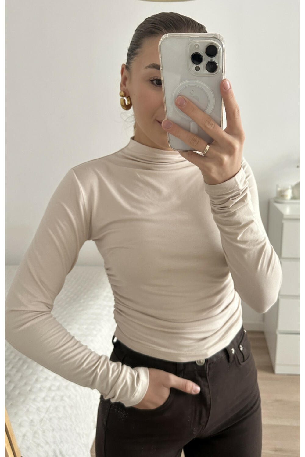 ЛОНГСЛІВ З ВИСОКОЮ ГОРЛОВИНОЮ LS015 Бежевий, M