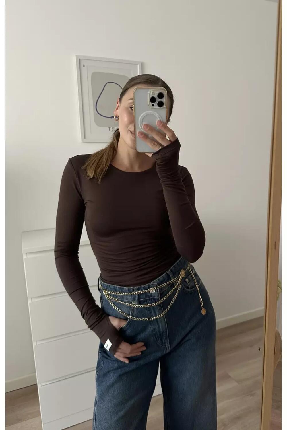 Лонгслів базовий подовжений Шоколадний, M