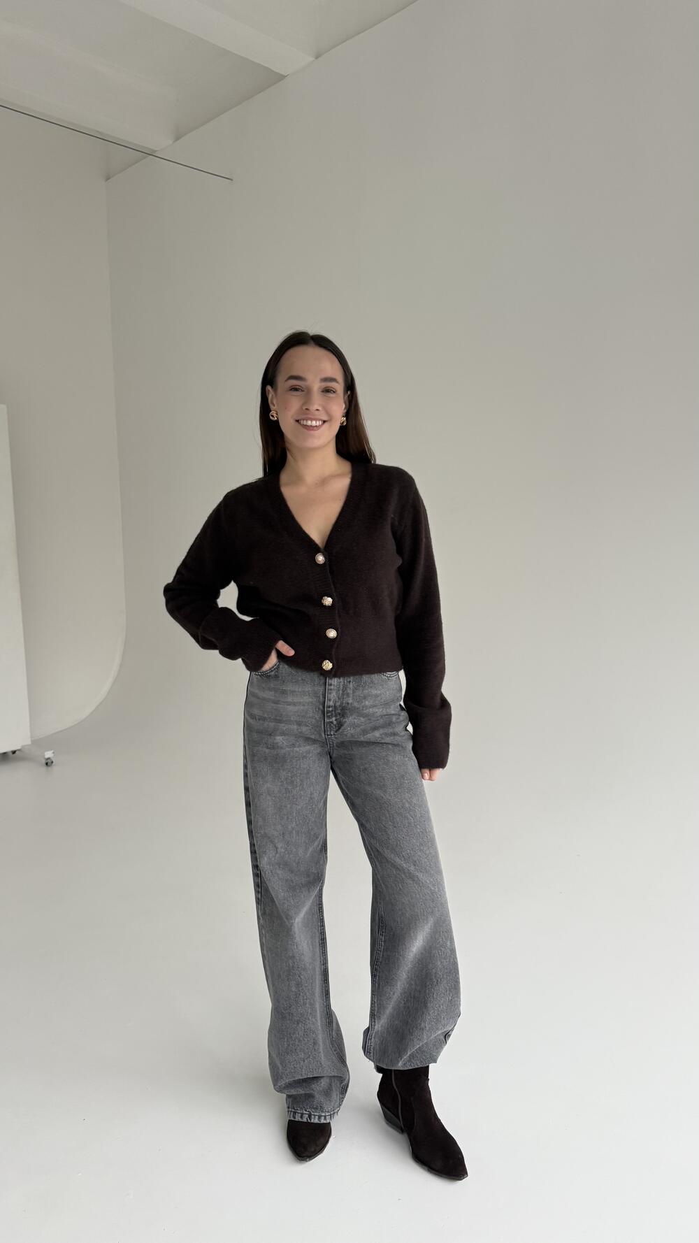 Кардиган 60273 ( укорочений) Шоколадний, STD(Сандарт)