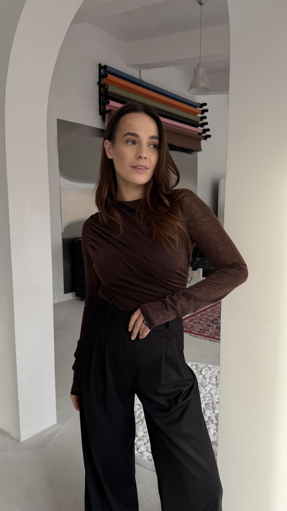 Боді з люрексом LD3877 Шоколадний, STD(Сандарт)