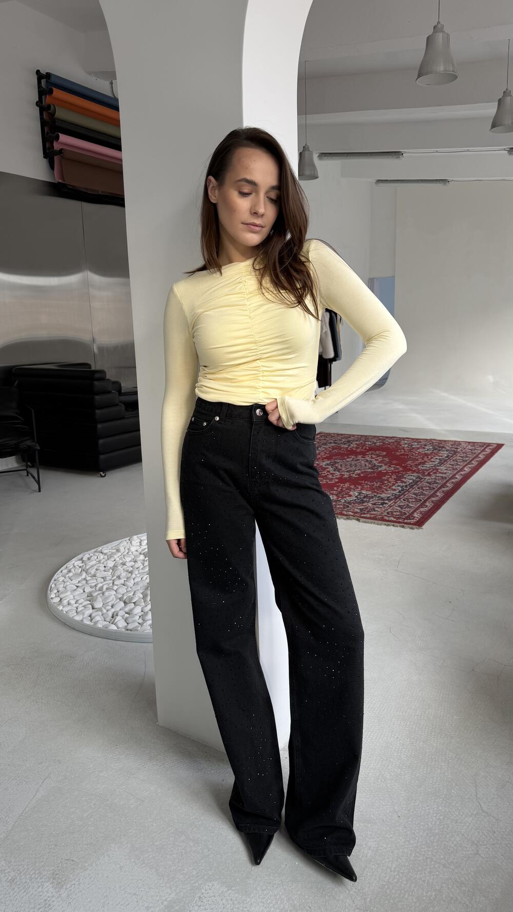 Лонгслів з драпіруванням LS013 Лимонний, M