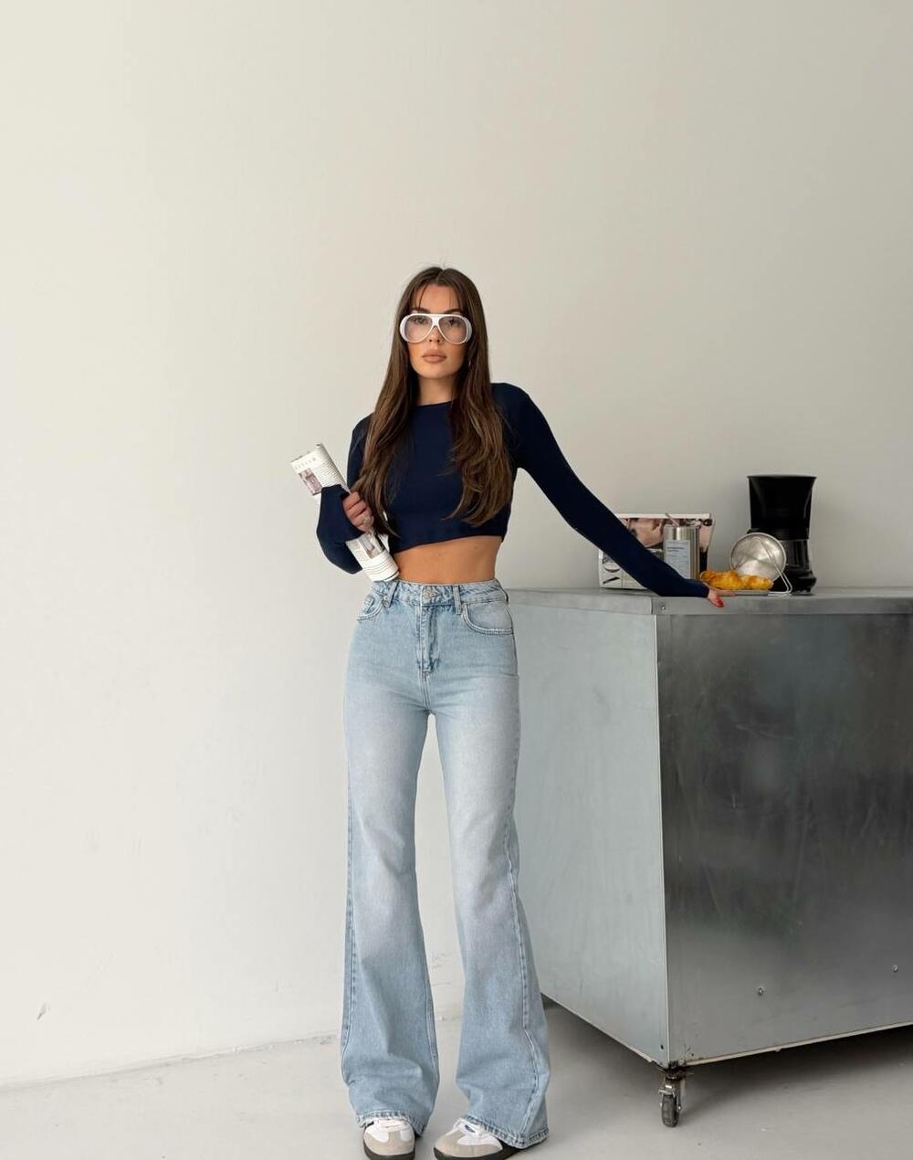 Джинси 2062/1573 /висока посадка/від коліна кльош/ Блакитний DENIM, 34