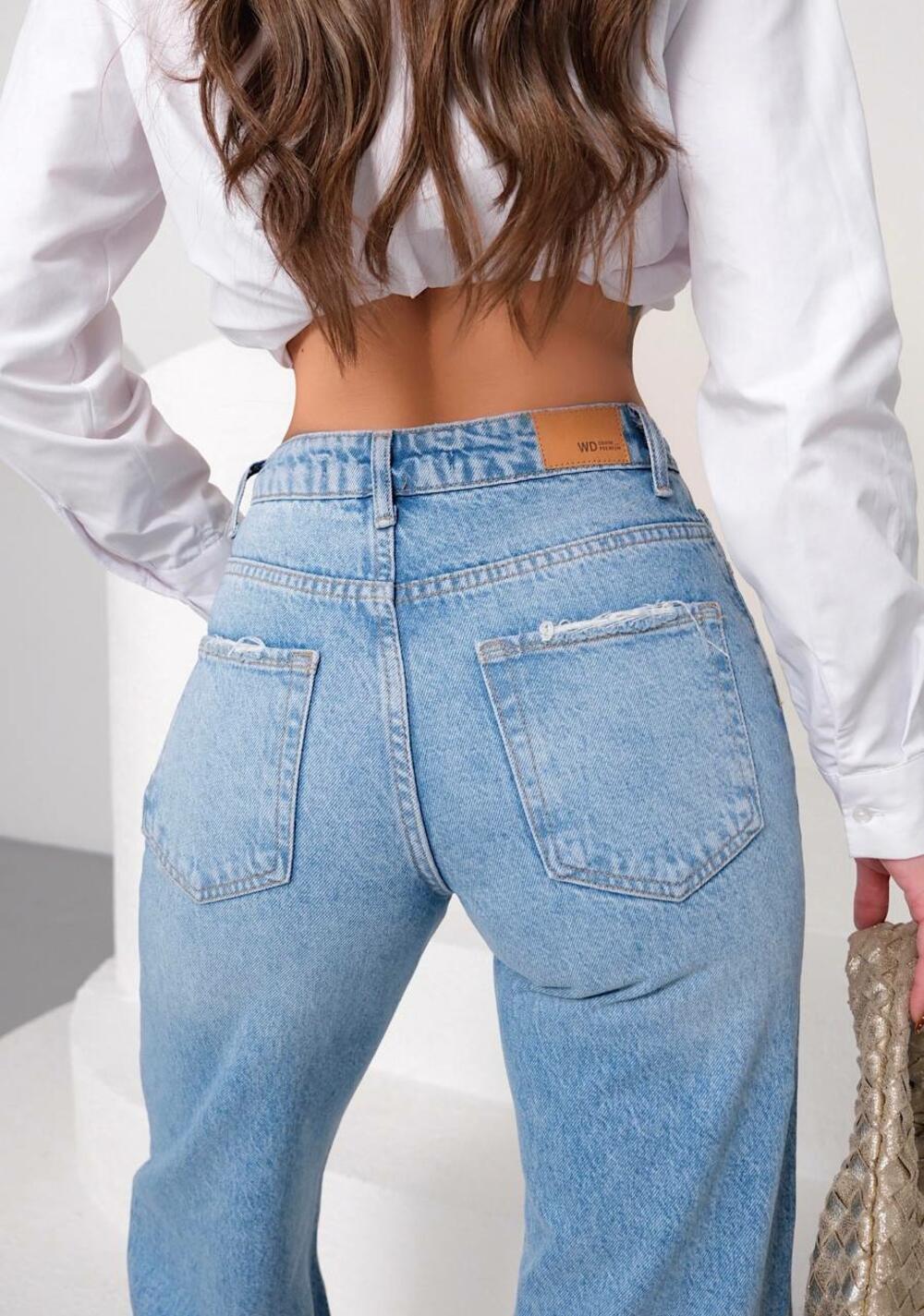Джинси 2003/1637/ висока посадка  WIDE LEG брошка на поясі Блакитний DENIM, 38