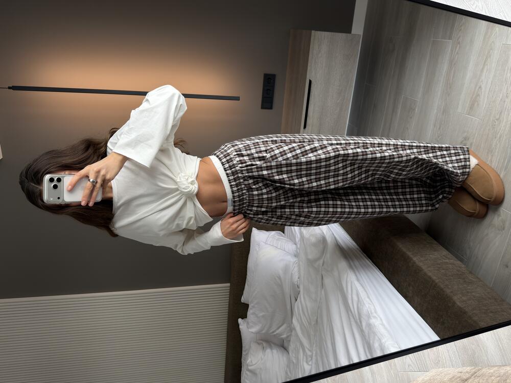 Штани "grid" шоколадна дрібна клітинка 