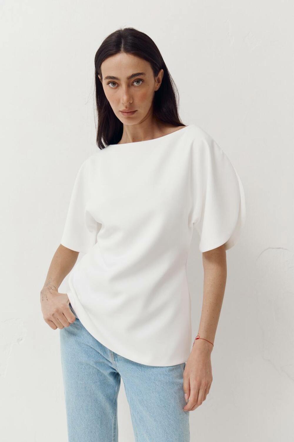 Топ з об'ємними рукавами та розрізами Top Elan 413 Білий, L