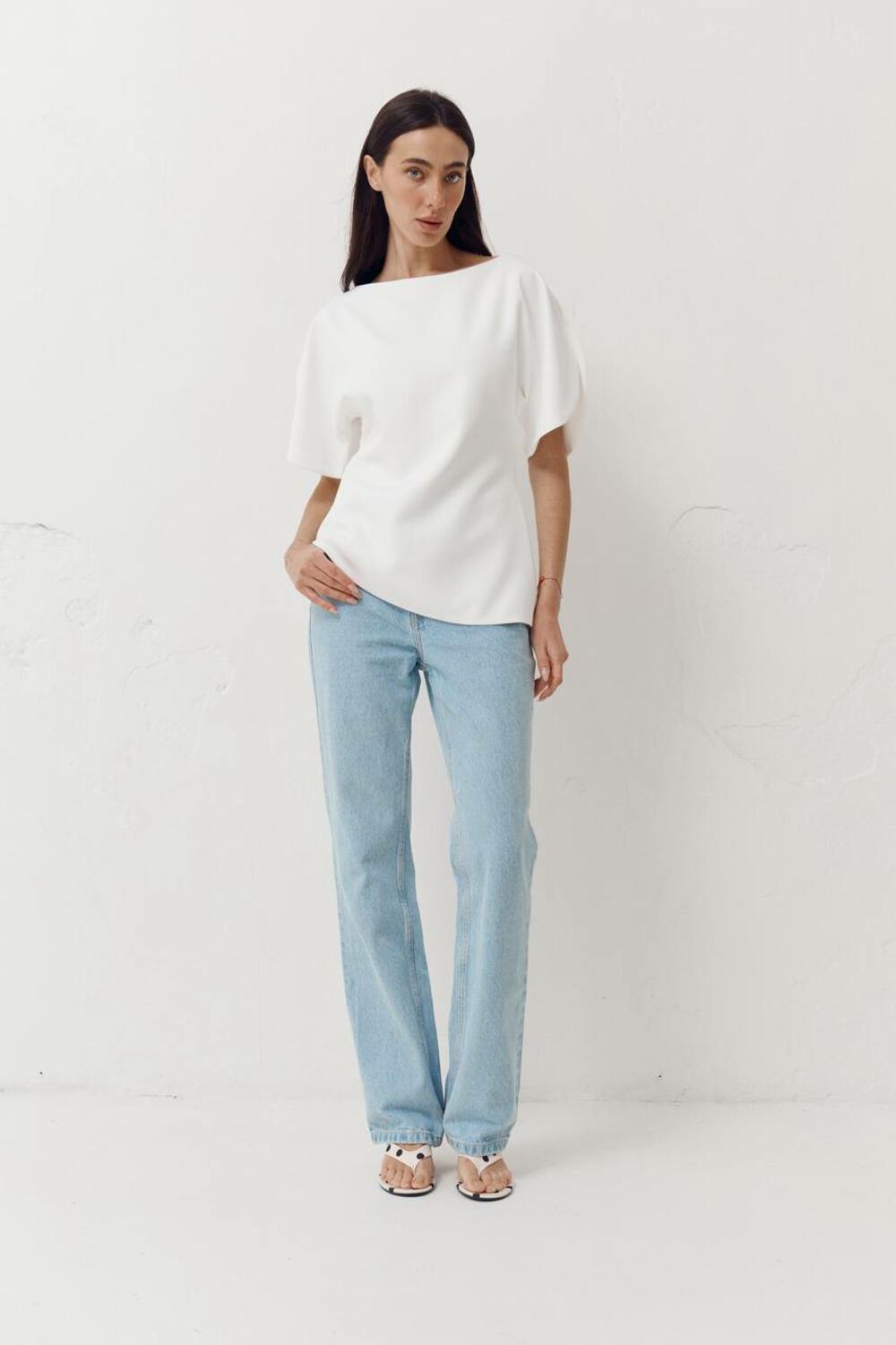 Топ з об'ємними рукавами та розрізами Top Elan 413 Білий, M