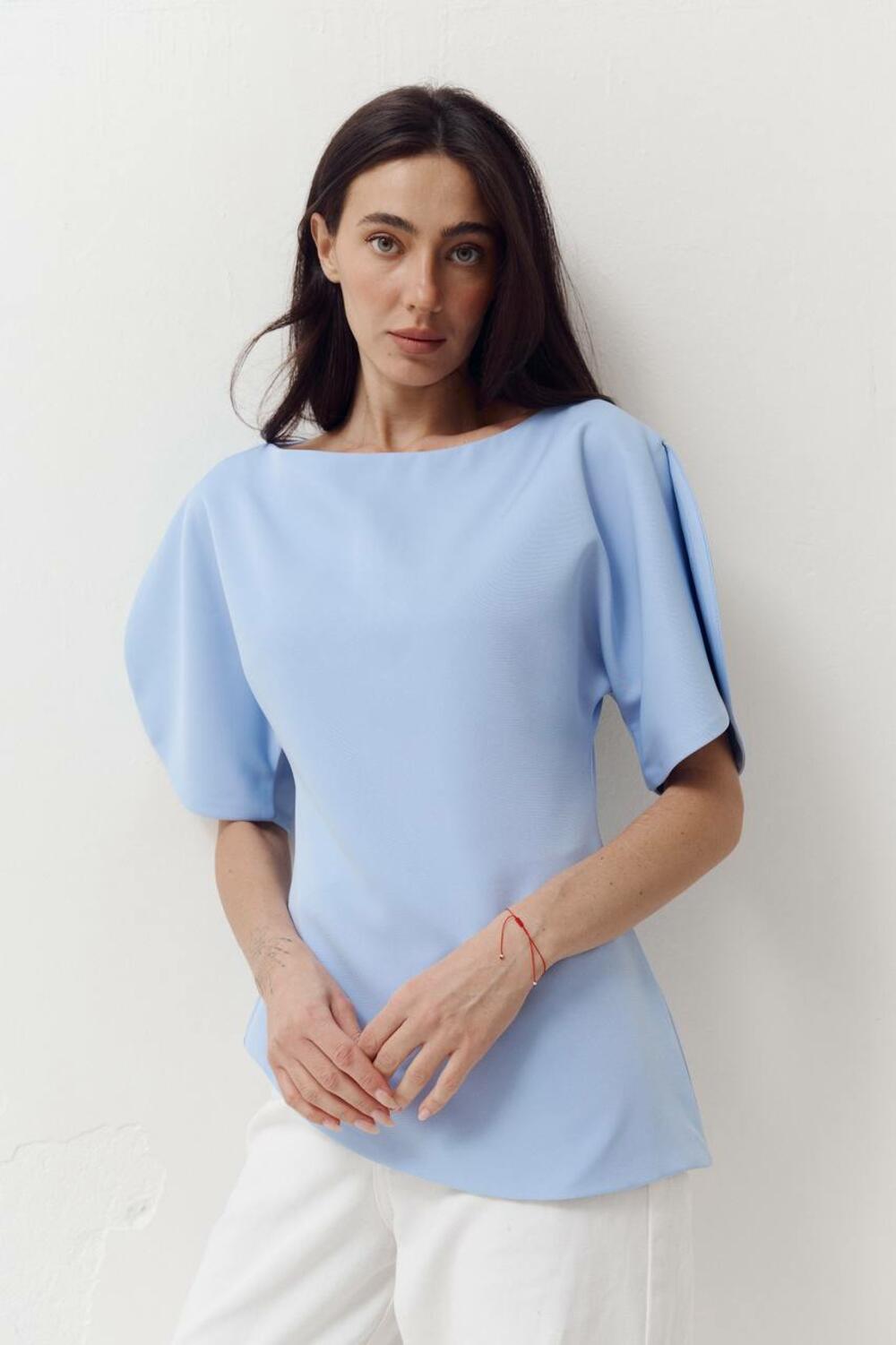 Топ з об'ємними рукавами та розрізами Top Elan 413 Блакитний, S