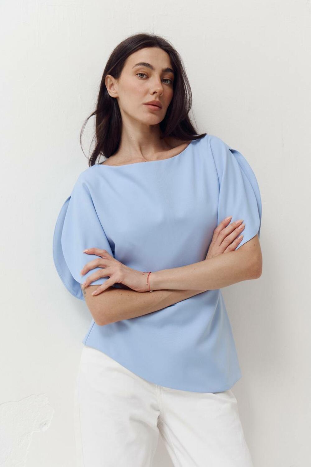 Топ з об'ємними рукавами та розрізами Top Elan 413 Блакитний, L