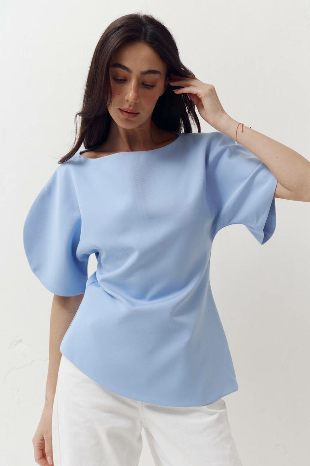 Топ з об'ємними рукавами та розрізами Top Elan 413 Блакитний, S