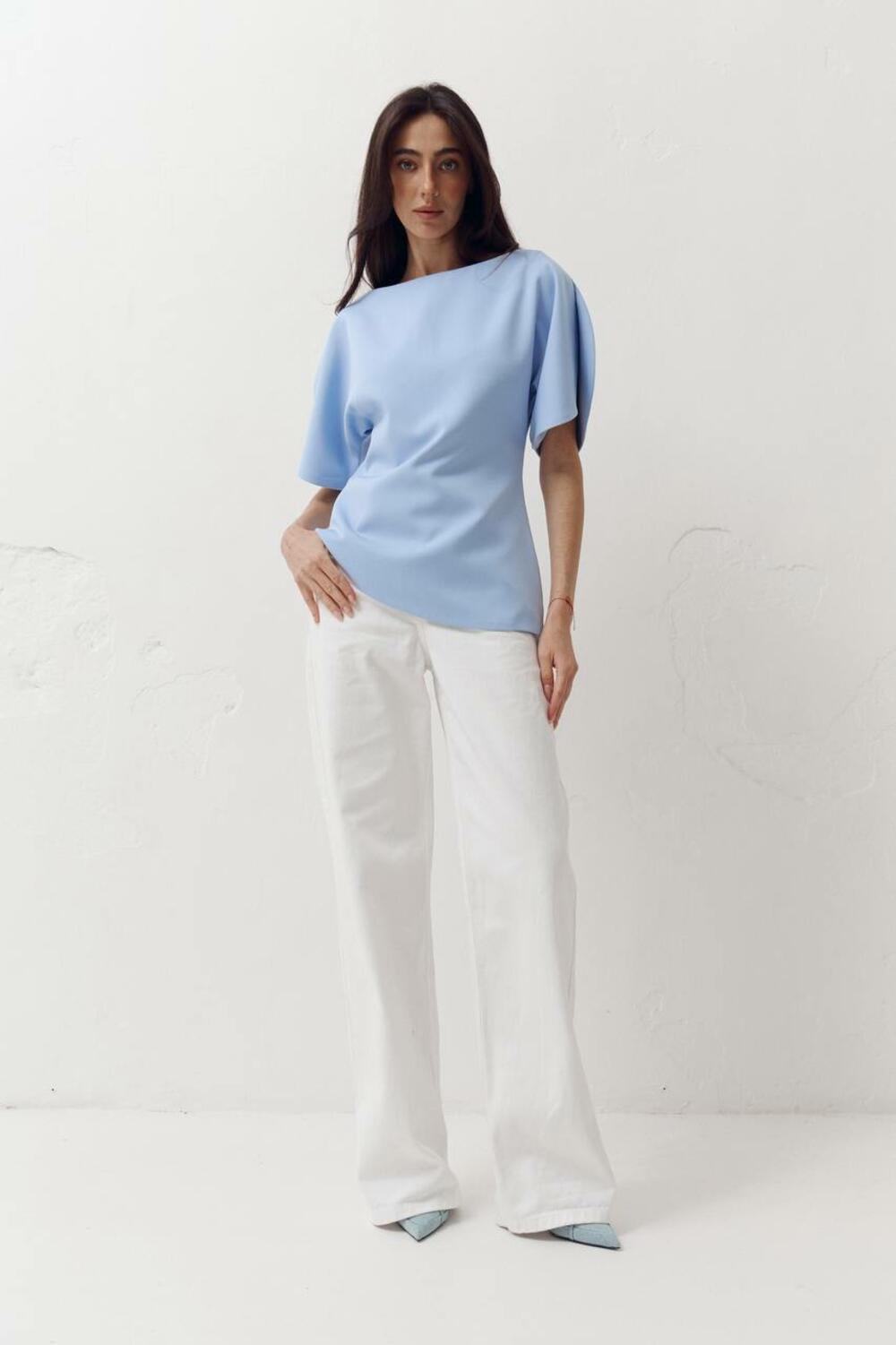 Топ з об'ємними рукавами та розрізами Top Elan 413 Блакитний, M